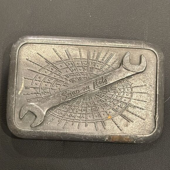 VINTAGE 80s ~ SNAP-ON TOOLS Collectible PEWTER BELT BUCKLE in GUC - Picture 2 of 5